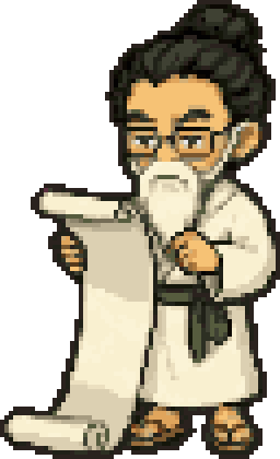 Sennin Kenji reading a long scroll, very serious